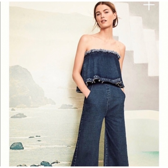 Anthropologie Tiered Denim Cute Strapless Jumpsuit - Picture 3 of 13